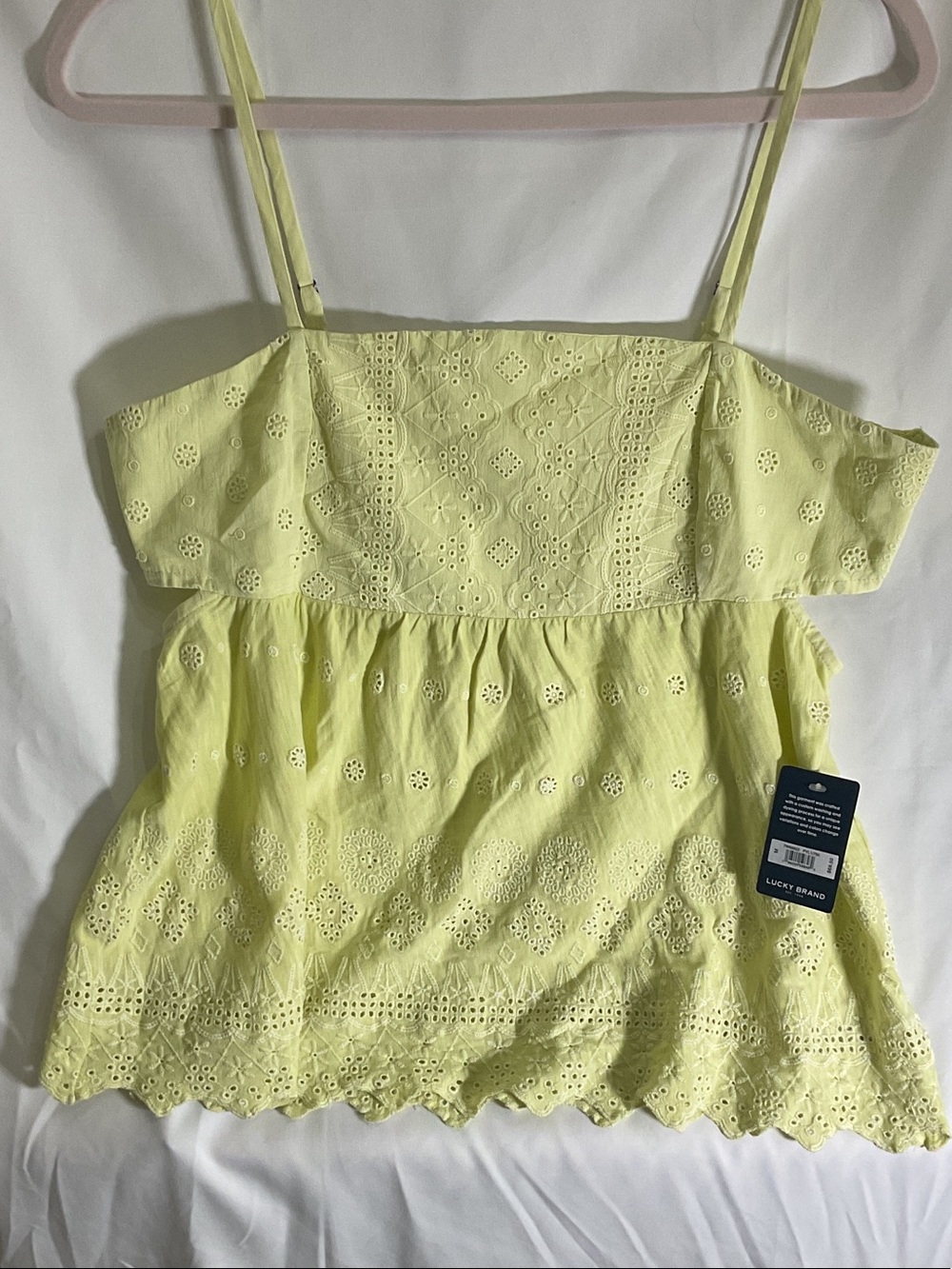 Lucky Brand Pale Yellow Eyelet Camisole Tank with Scalloped Hem